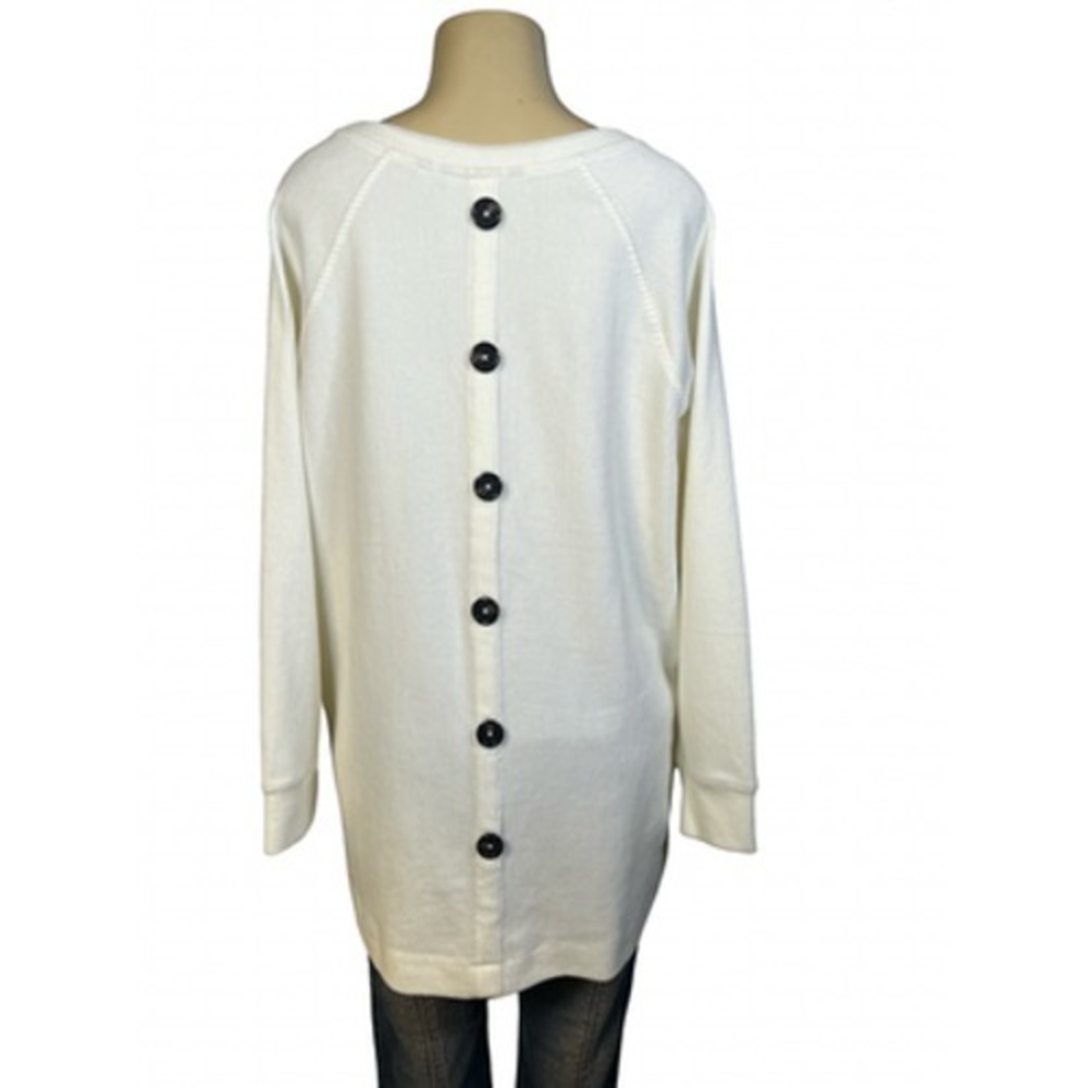 Soft Surroundings Sweater Tunic Top Womens 1X White Button Back Knit Long Sleeve